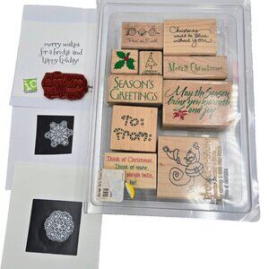 Christmas Crafts Lot Wood Stamps Snowflake Dies Merry Wishes Card Making Scrapbo